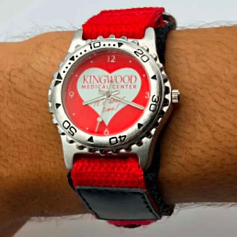 Silver & Red King Wood Heart Watch